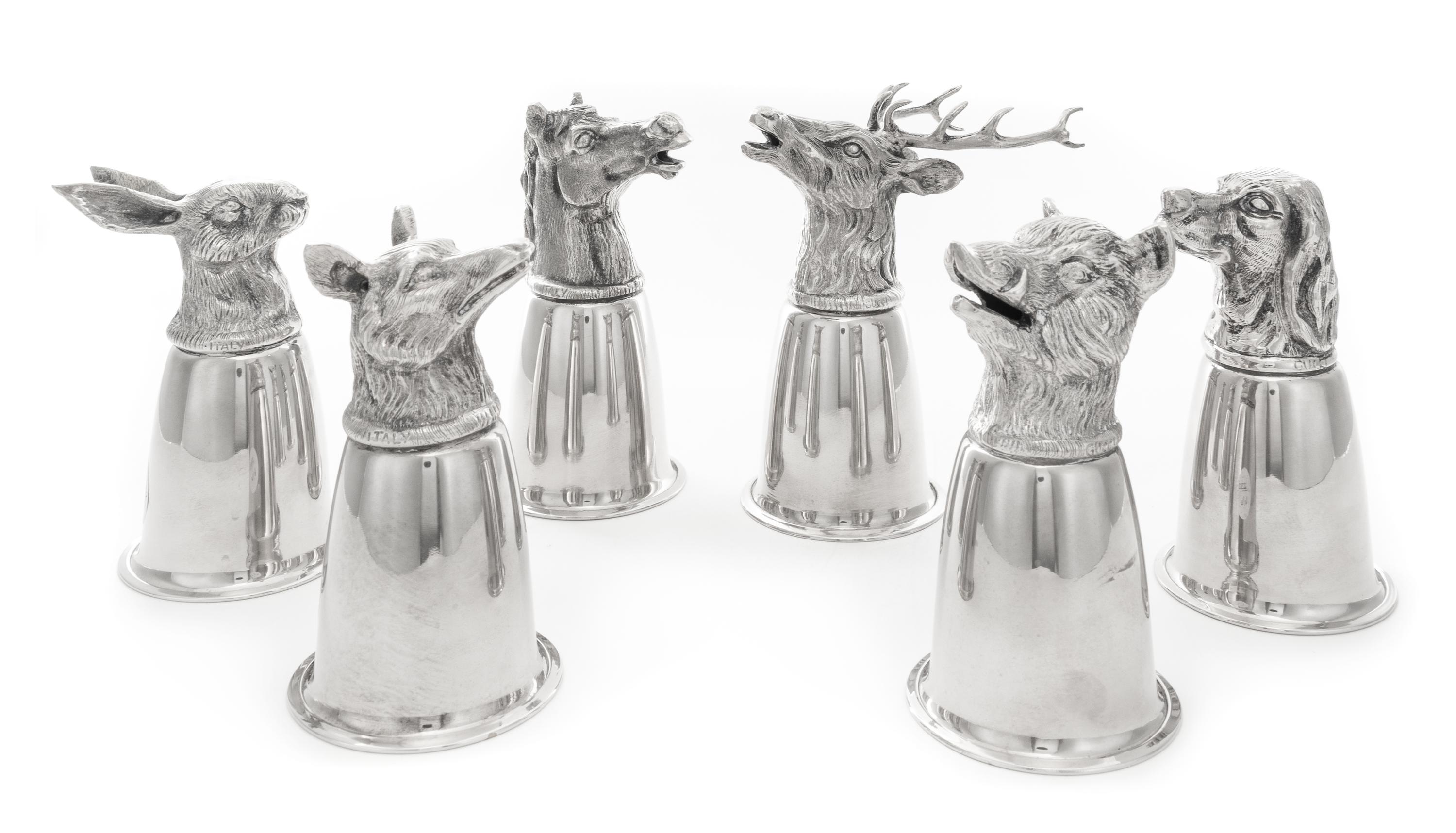 A Set of Six Italian Silver-Plate Stirrup Cups Height of tallest 6 1/4 inches. — GUCCI, CIRCA 1970s