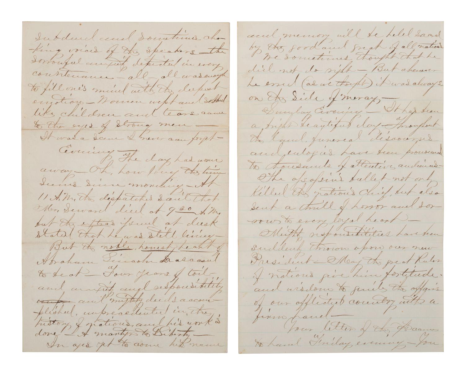 [LINCOLN ASSASSINATION]. Letter from Allen Houghton, paymaster of the western branch of the Union Army, regarding news of Lincoln's death reaching St. Louis. 15 April 1865.