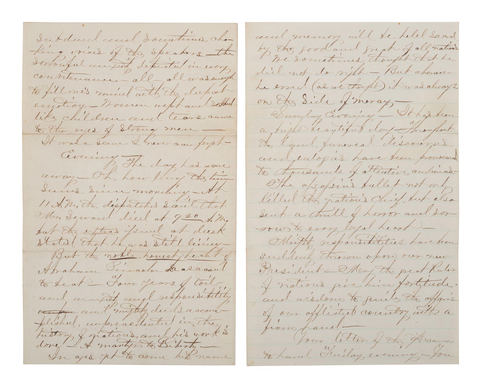 [LINCOLN ASSASSINATION]. Letter from Allen Houghton, paymaster of the western branch of the Union Army, regarding news of Lincoln's death reaching St. Louis. 15 April 1865.