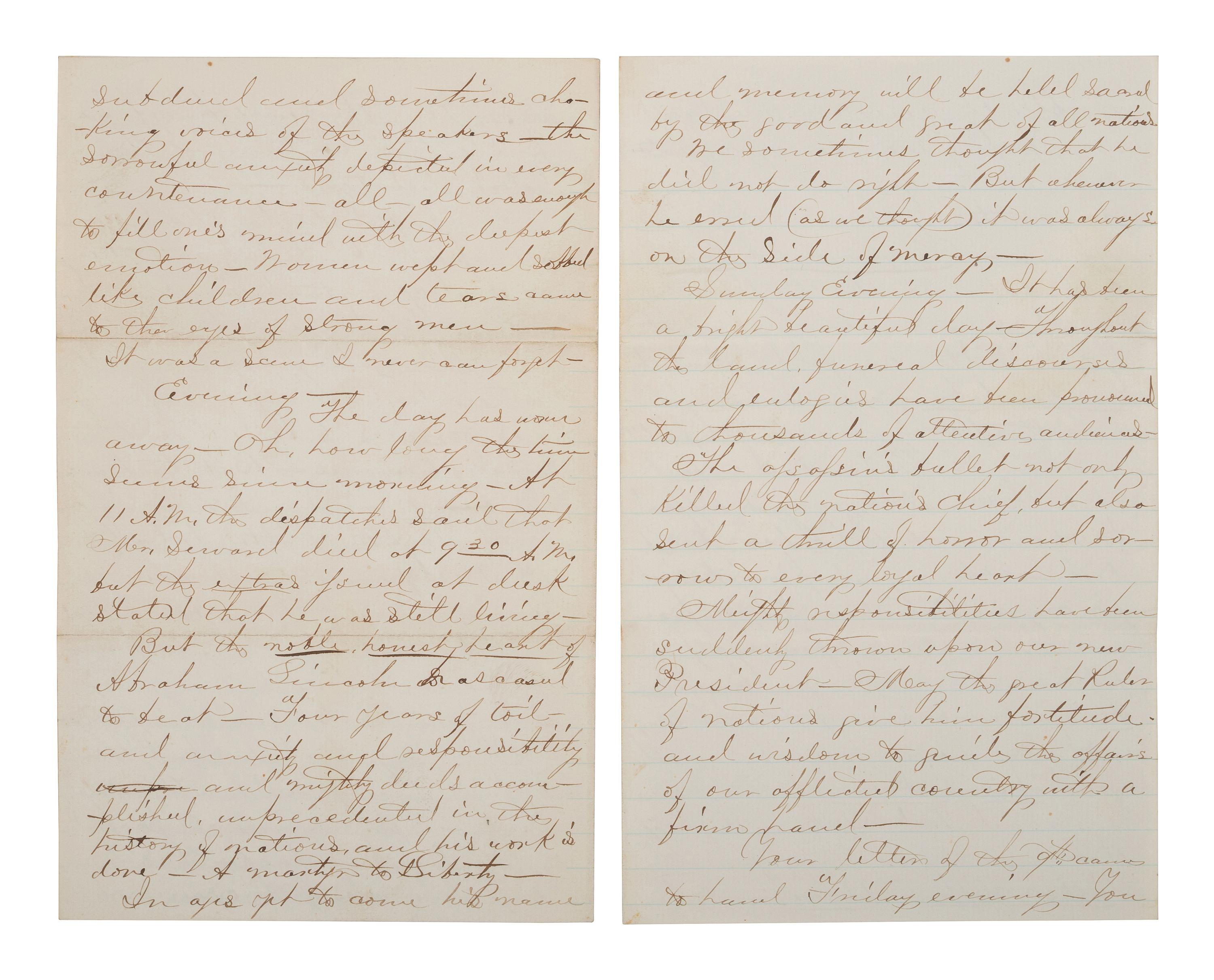 [LINCOLN ASSASSINATION]. Letter from Allen Houghton, paymaster of the western branch of the Union Army, regarding news of Lincoln's death reaching St. Louis. 15 April 1865.