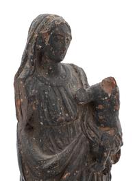 A Continental Carved Wood Figural Group Depicting the Madonna and Child