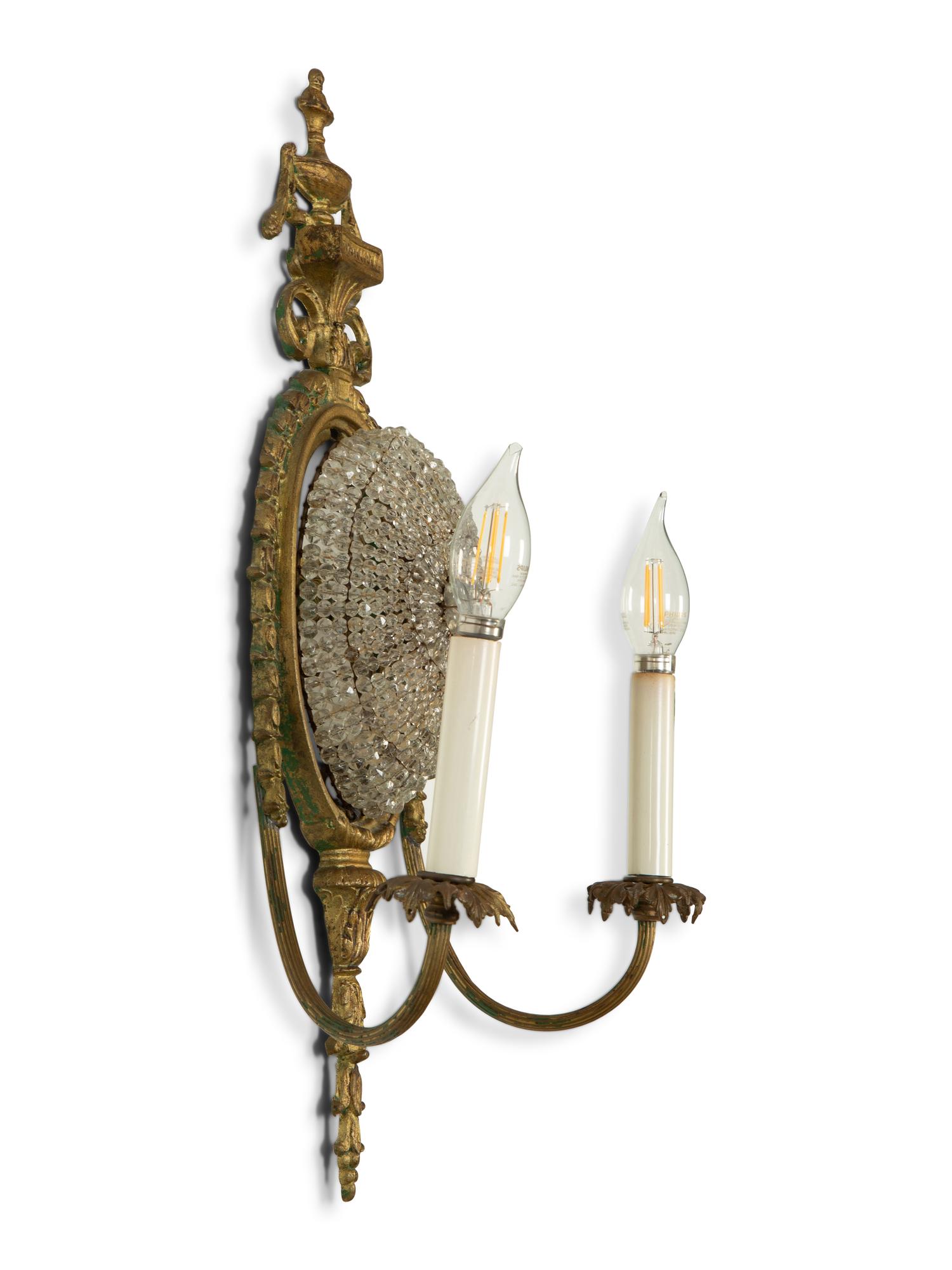 A French Glass Beaded Gilt Metal Two-Light Wall Light