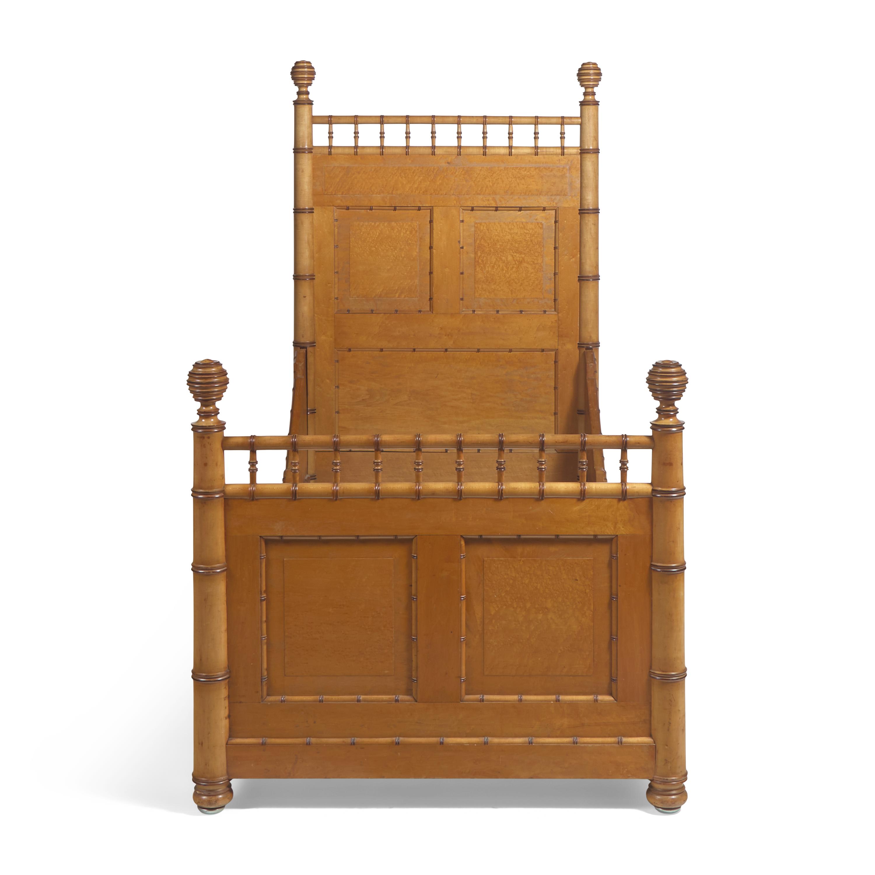 A Carved Bamboo and Bird's Eye Maple Bedroom Suite