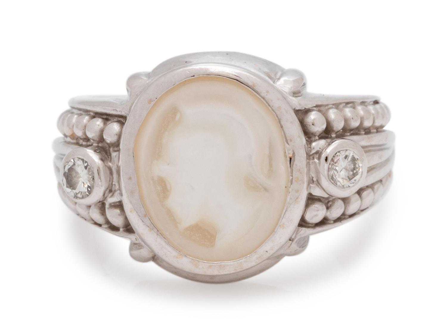 An 18 Karat White Gold, Carved Hardstone and Diamond Ring, Judith Ripka,