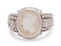 An 18 Karat White Gold, Carved Hardstone and Diamond Ring, Judith Ripka,
