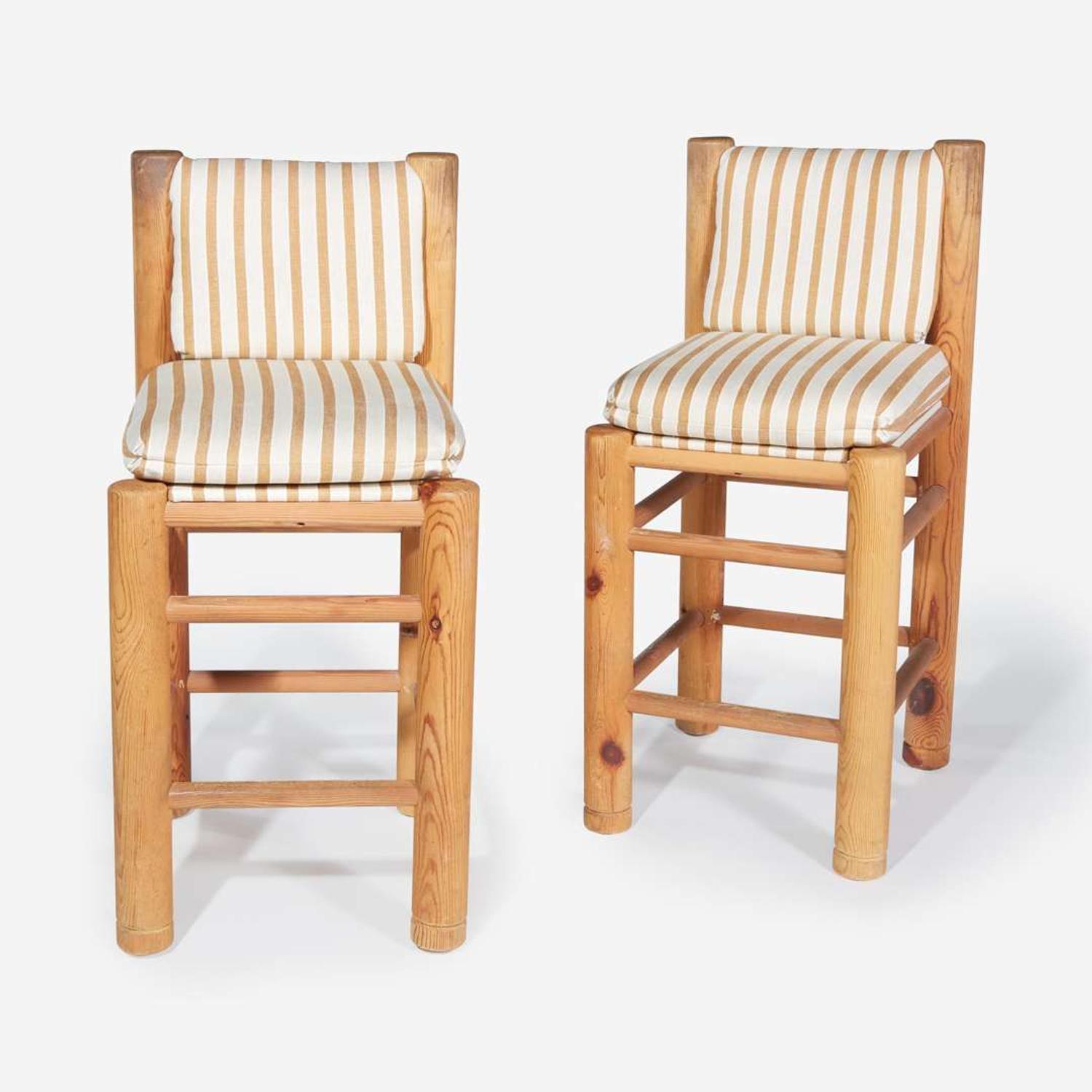 Contemporary A Pair of Upholstered High Stools, circa 1980