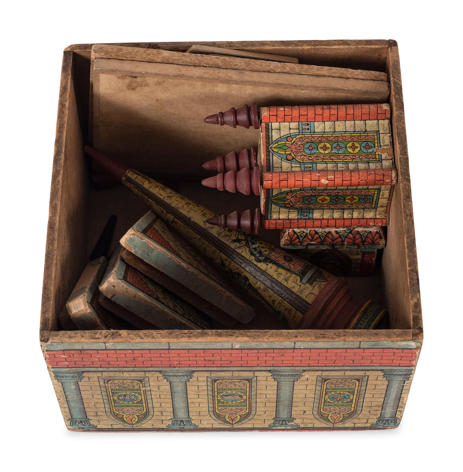 Two Lithograph Paper on Wood Building Block Sets