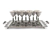 A Set of Twelve American Silver and Hardstone Goblets with Tray