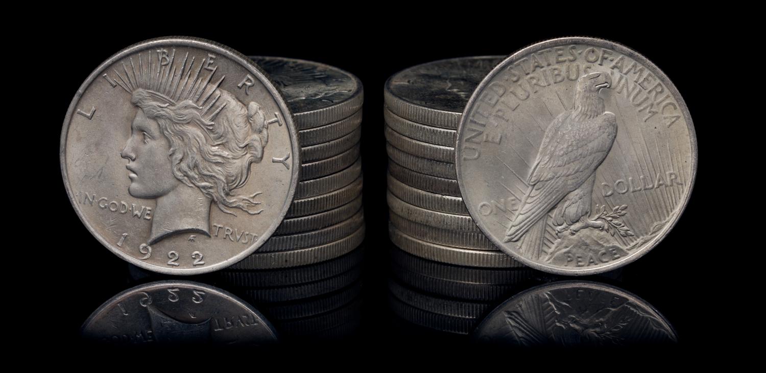 A Group of Twenty United States 1922 Peace Silver Dollar Coins