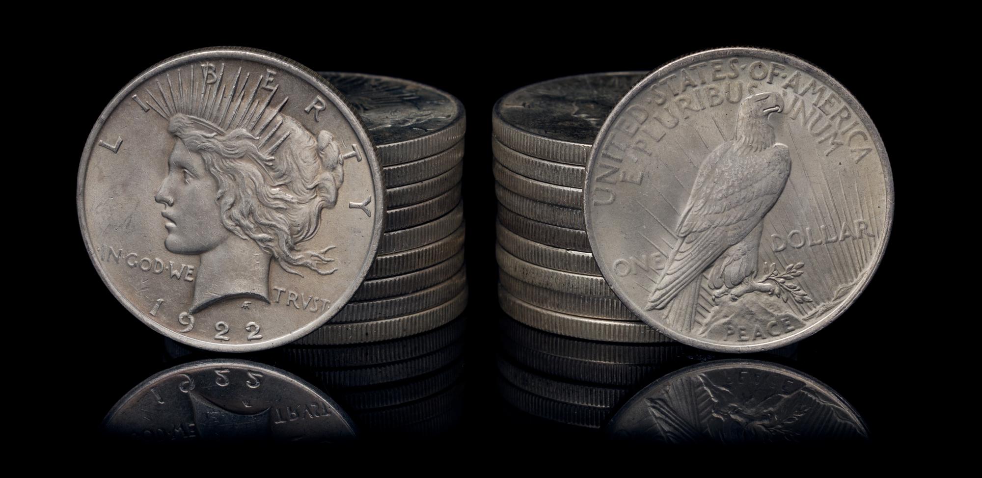 A Group of Twenty United States 1922 Peace Silver Dollar Coins