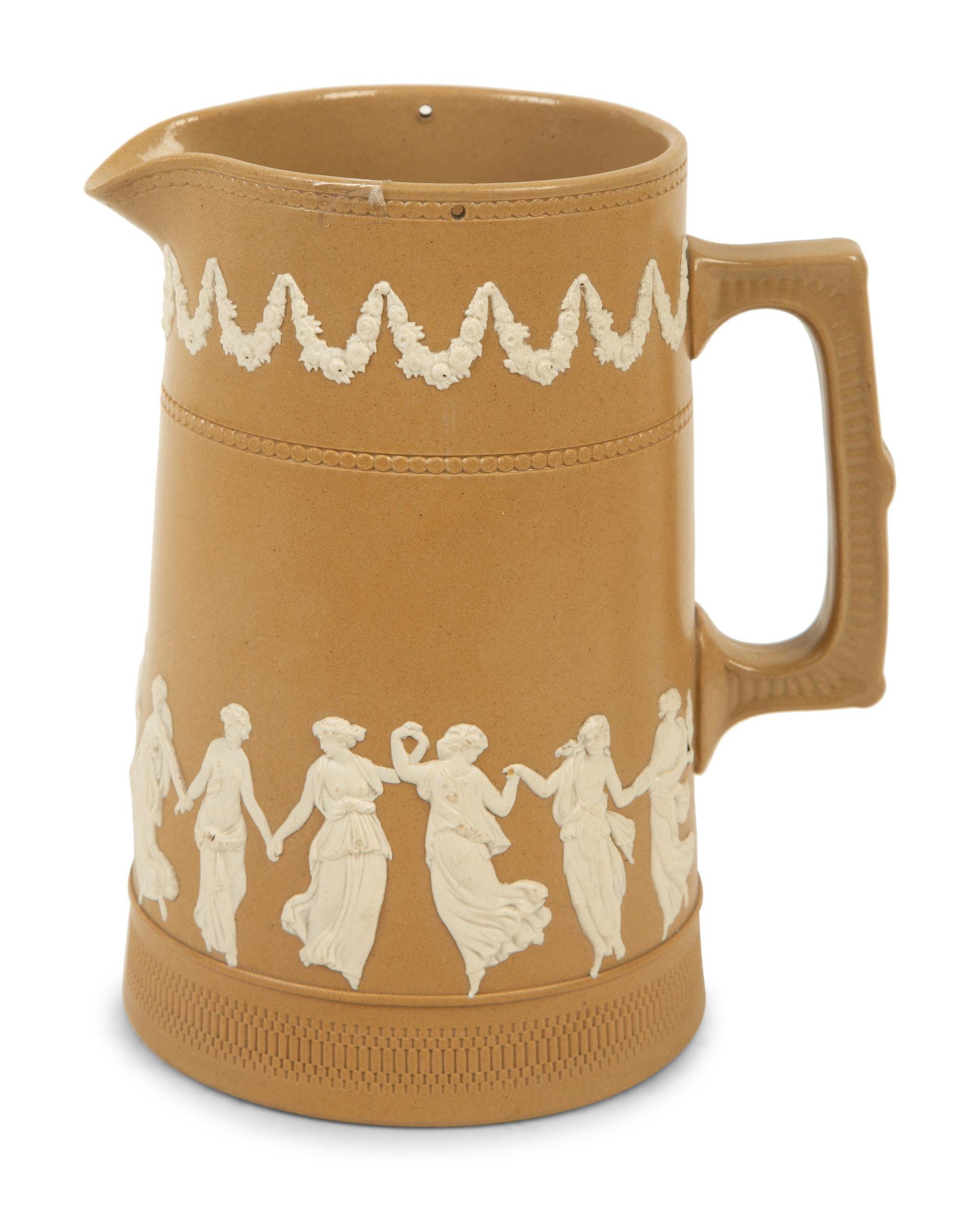 A Collection of Nine English Salt Glazed Relief Form Teapots, Pitchers and Creamers — 19TH/20TH CENTURY