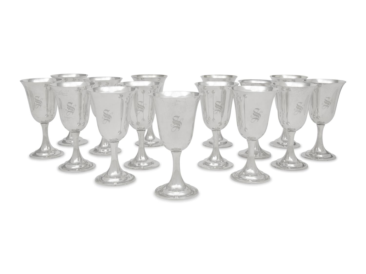 A Set of Fifteen American Silver Goblets