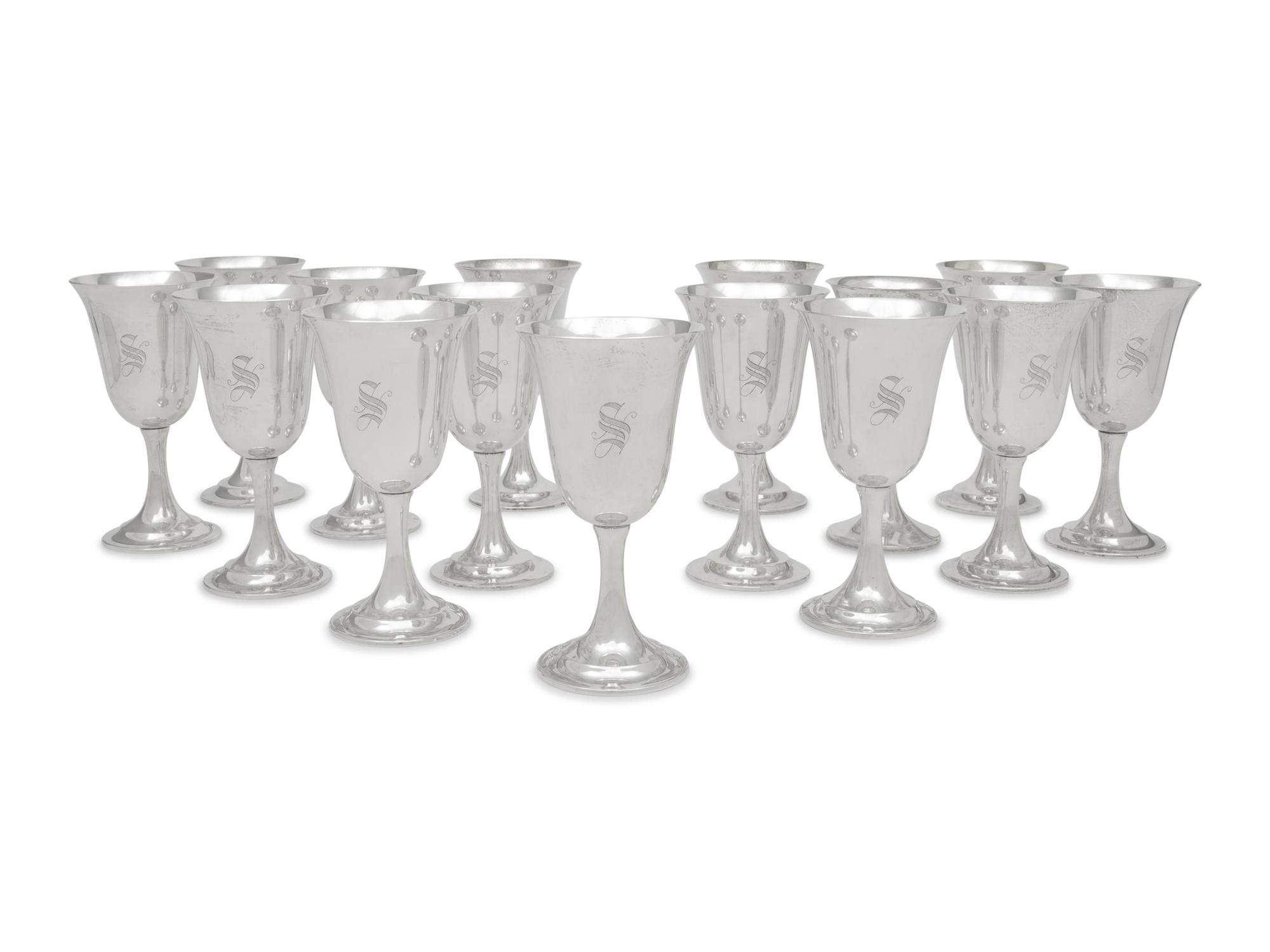 A Set of Fifteen American Silver Goblets
