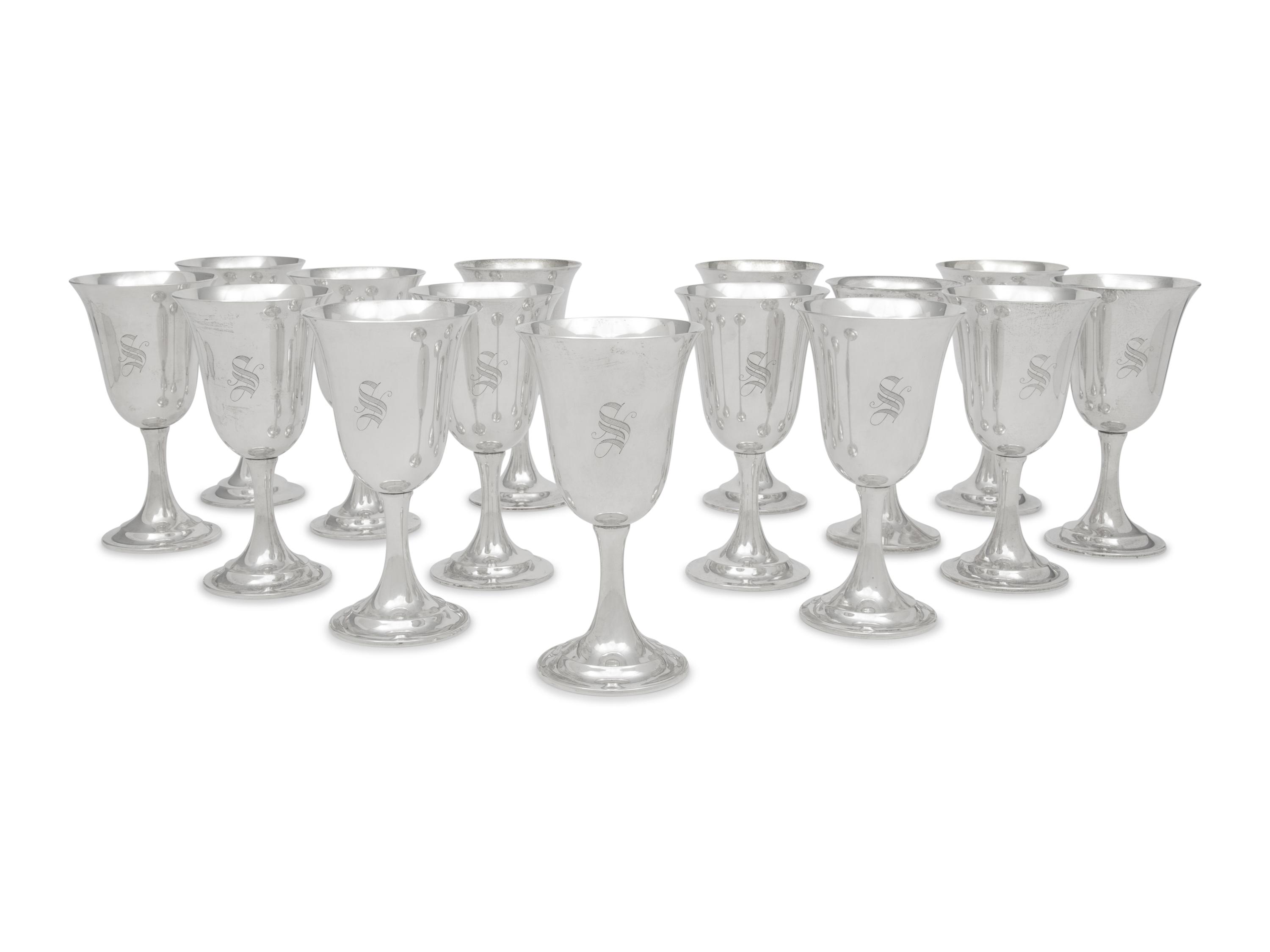 A Set of Fifteen American Silver Goblets