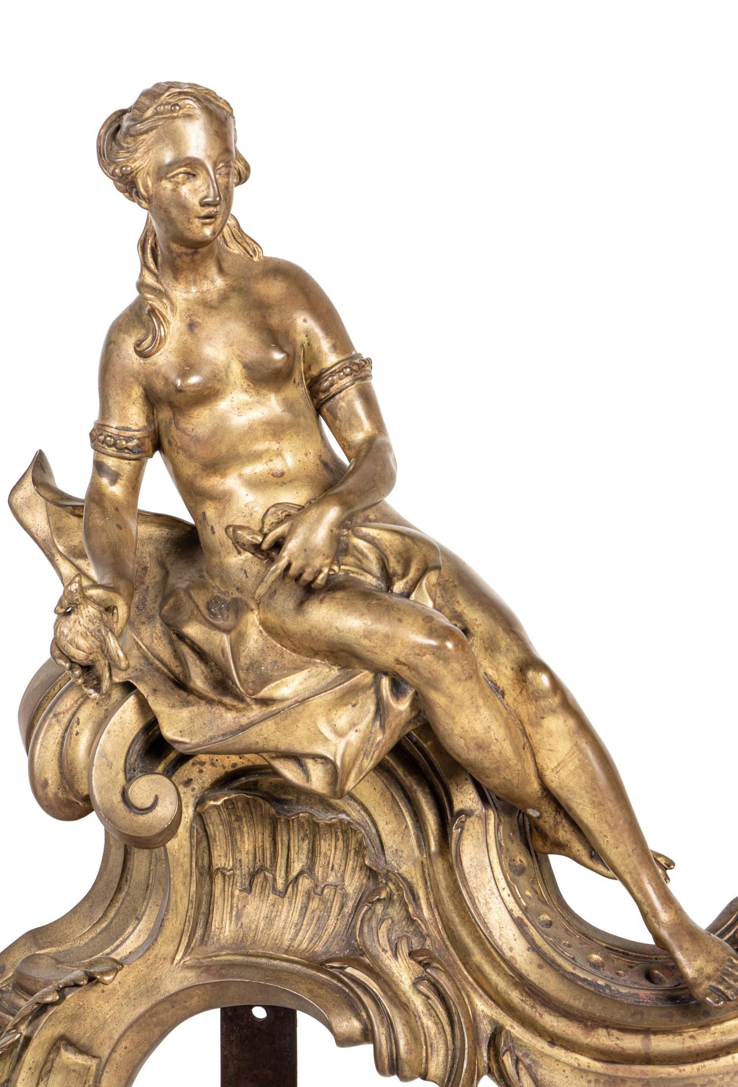 A Pair of Louis XV Gilt Bronze Figural Chenets