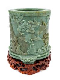A Chinese Celadon Jade Cylindrical Brushpot