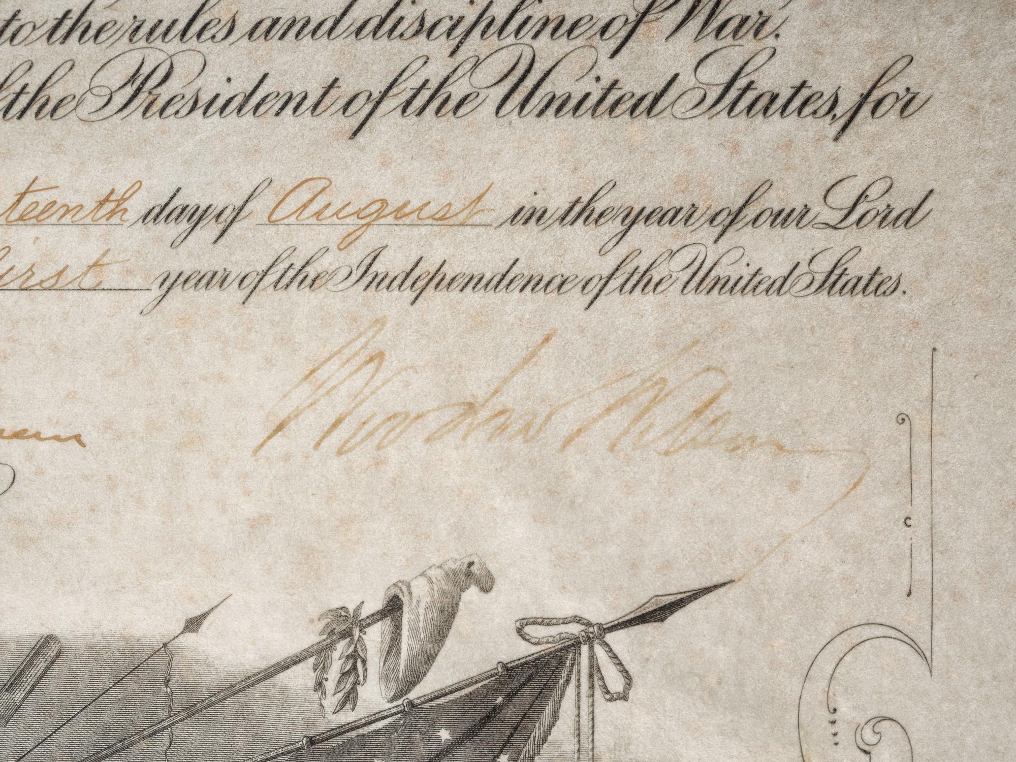 WILSON, Woodrow (1856-1924). A group of 3 items signed by Woodrow Wilson and Edith Bolling Wilson, highlighted by presidential signed appointment.