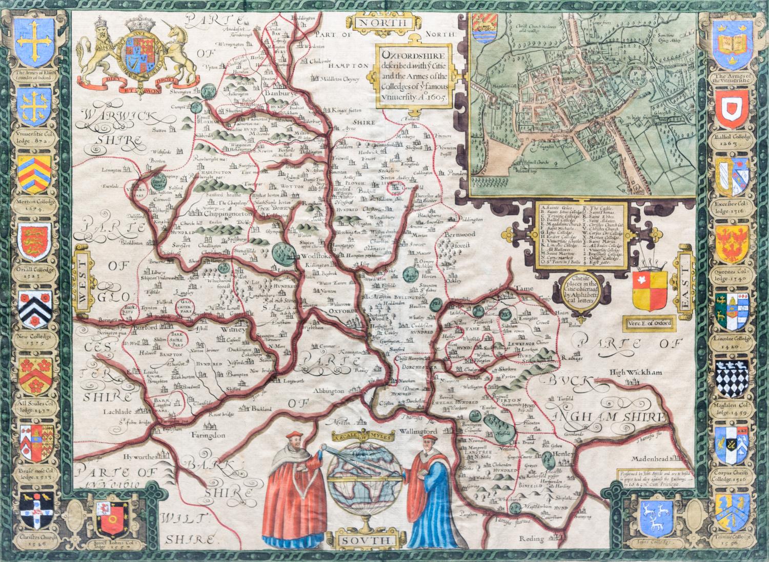 (MAP) SPEED, JOHN. Oxfordshire. 1605. Engraved with hand-coloring.