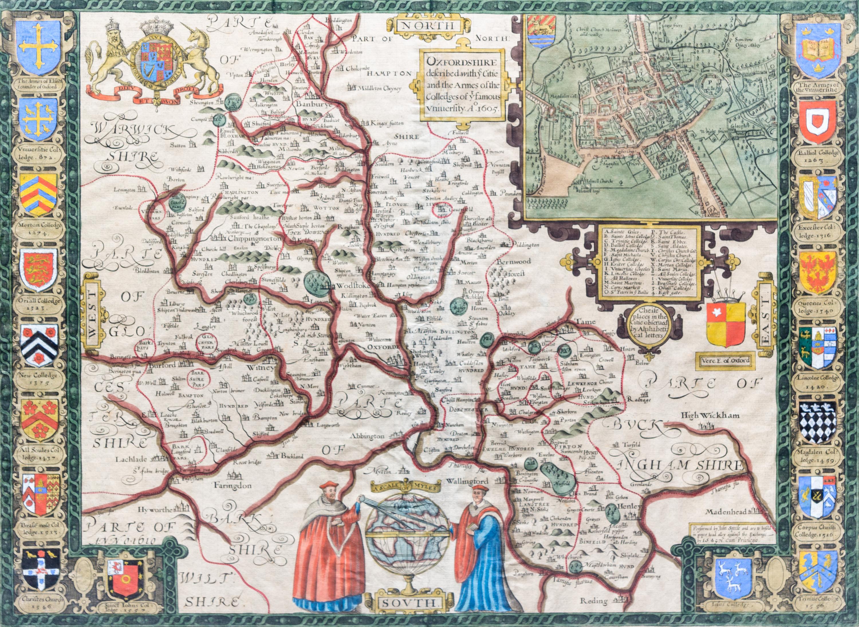 (MAP) SPEED, JOHN. Oxfordshire. 1605. Engraved with hand-coloring.