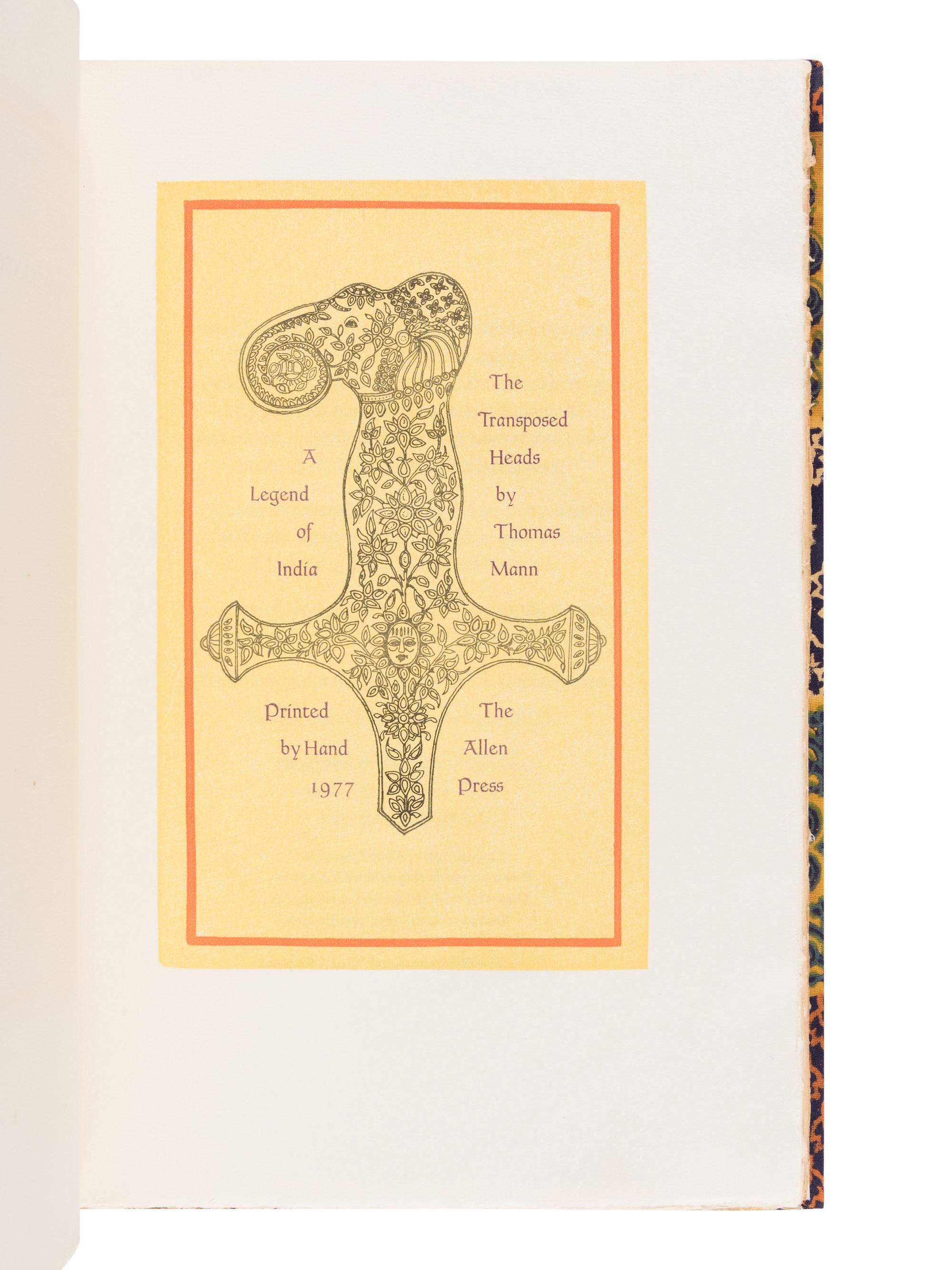 [ALLEN PRESS]. MANN, Thomas (1875-1955). The Transposed Heads: A Legend of India . Kentfield, CA: 1977.