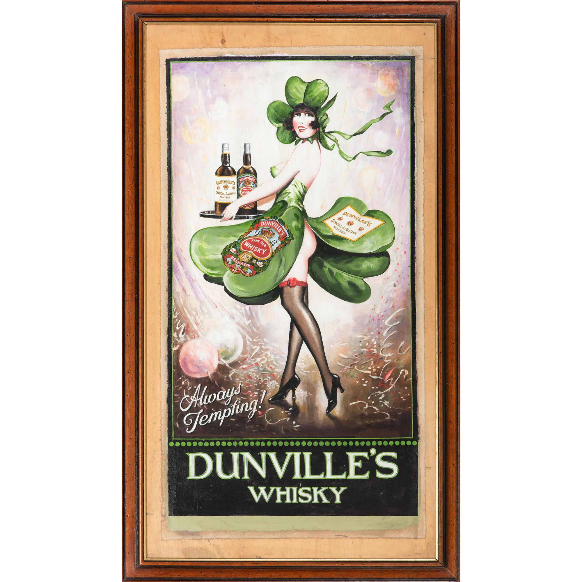 A Dunville’s Whisky Always Tempting Painted Advertising Sign