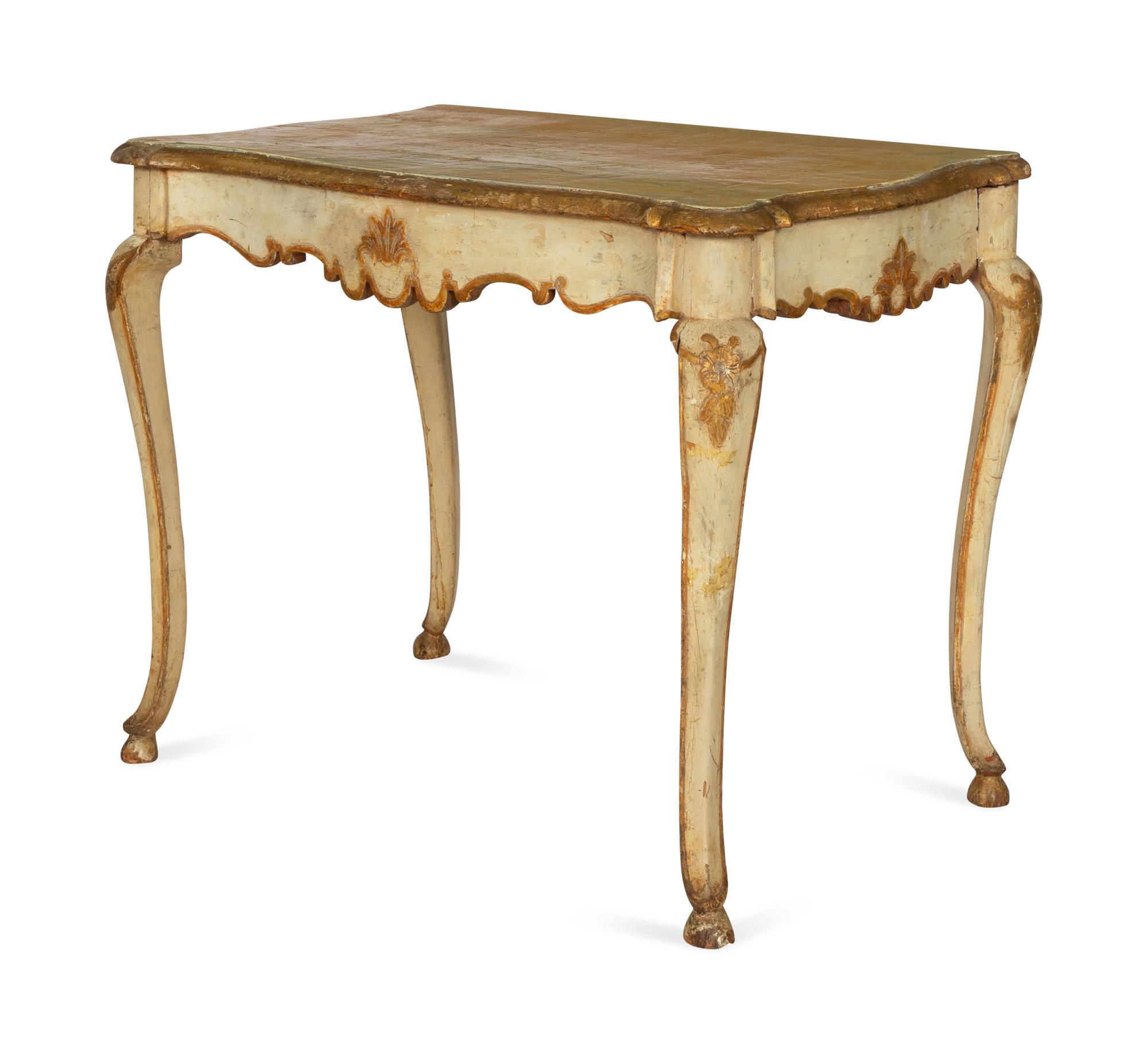 An Italian Rococo Cream-Painted and Parcel Gilt Console Table