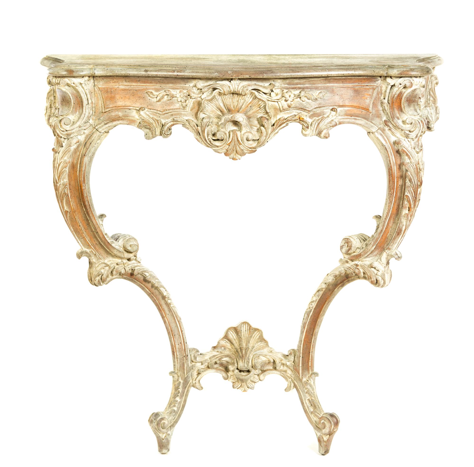 A Louis XV Style Cerused Oak Console Table Height 35 x width 34 x depth 15 inches. — 20TH CENTURY
