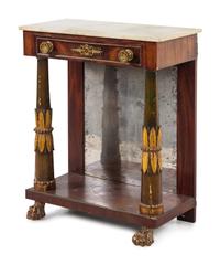 An Empire Parcel Gilt and Figured Mahogany Marble-Top Pier Table