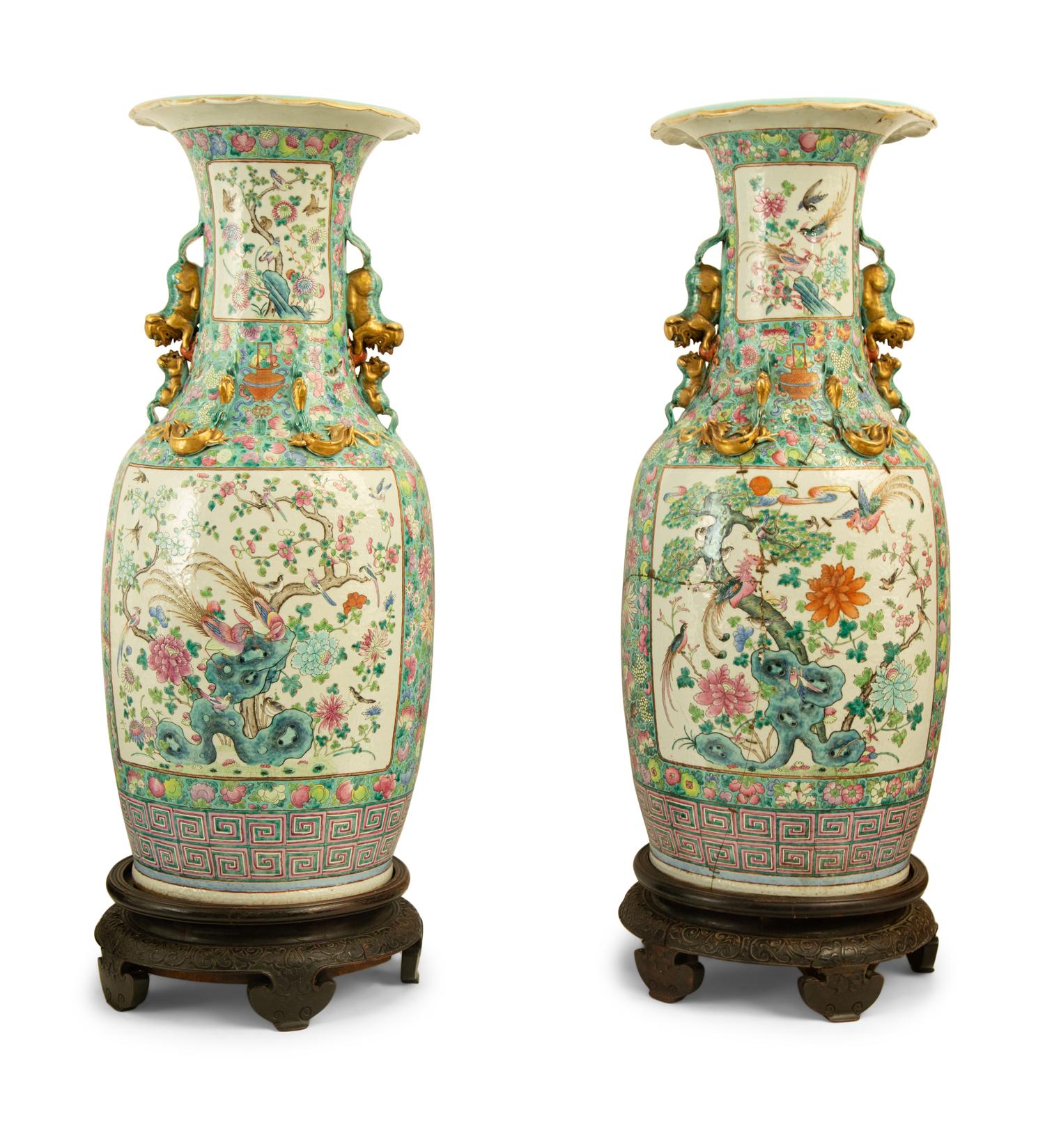 A Pair of Large Chinese Famille Verte Porcelain Vases