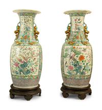 A Pair of Large Chinese Famille Verte Porcelain Vases