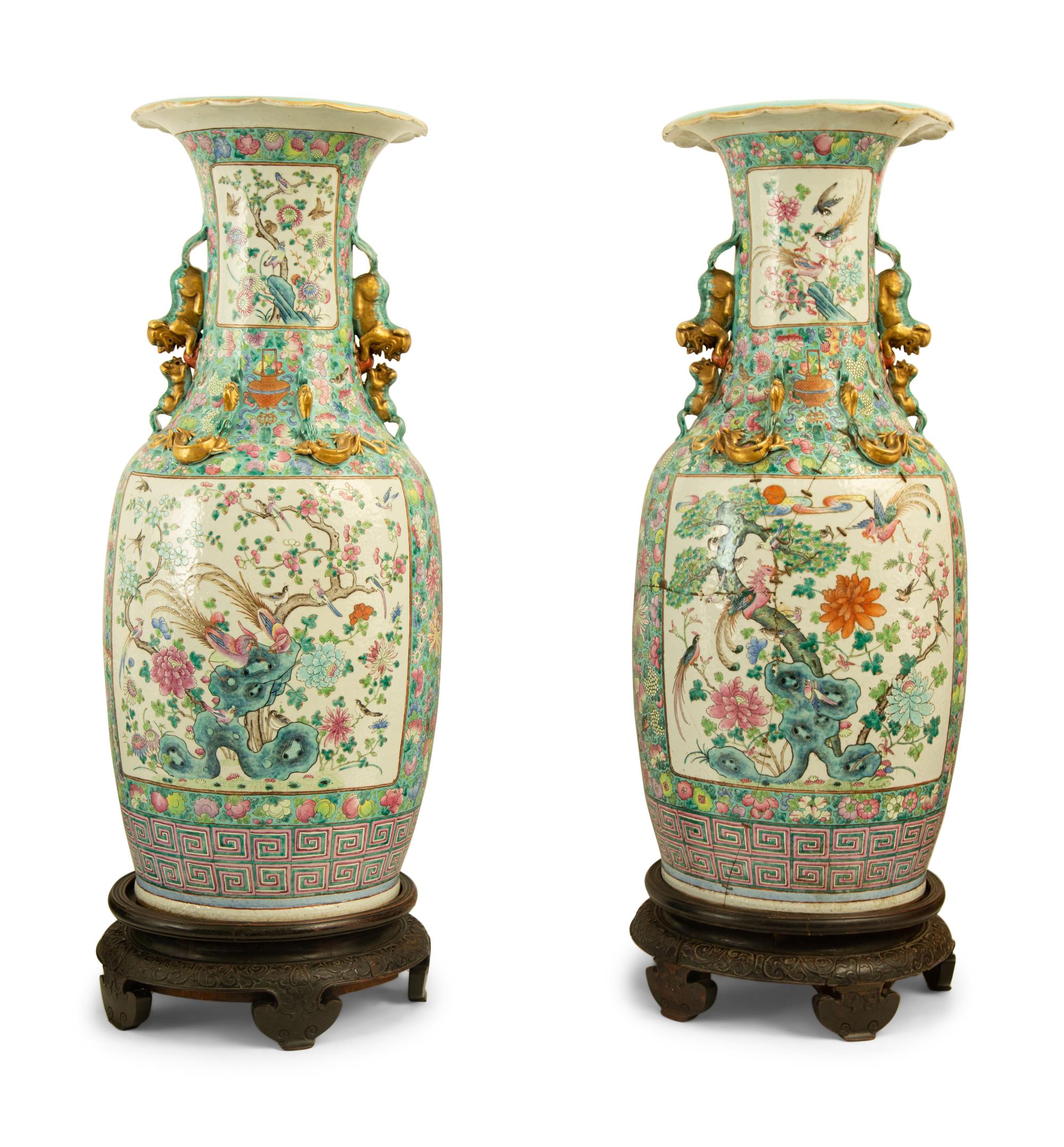 A Pair of Large Chinese Famille Verte Porcelain Vases