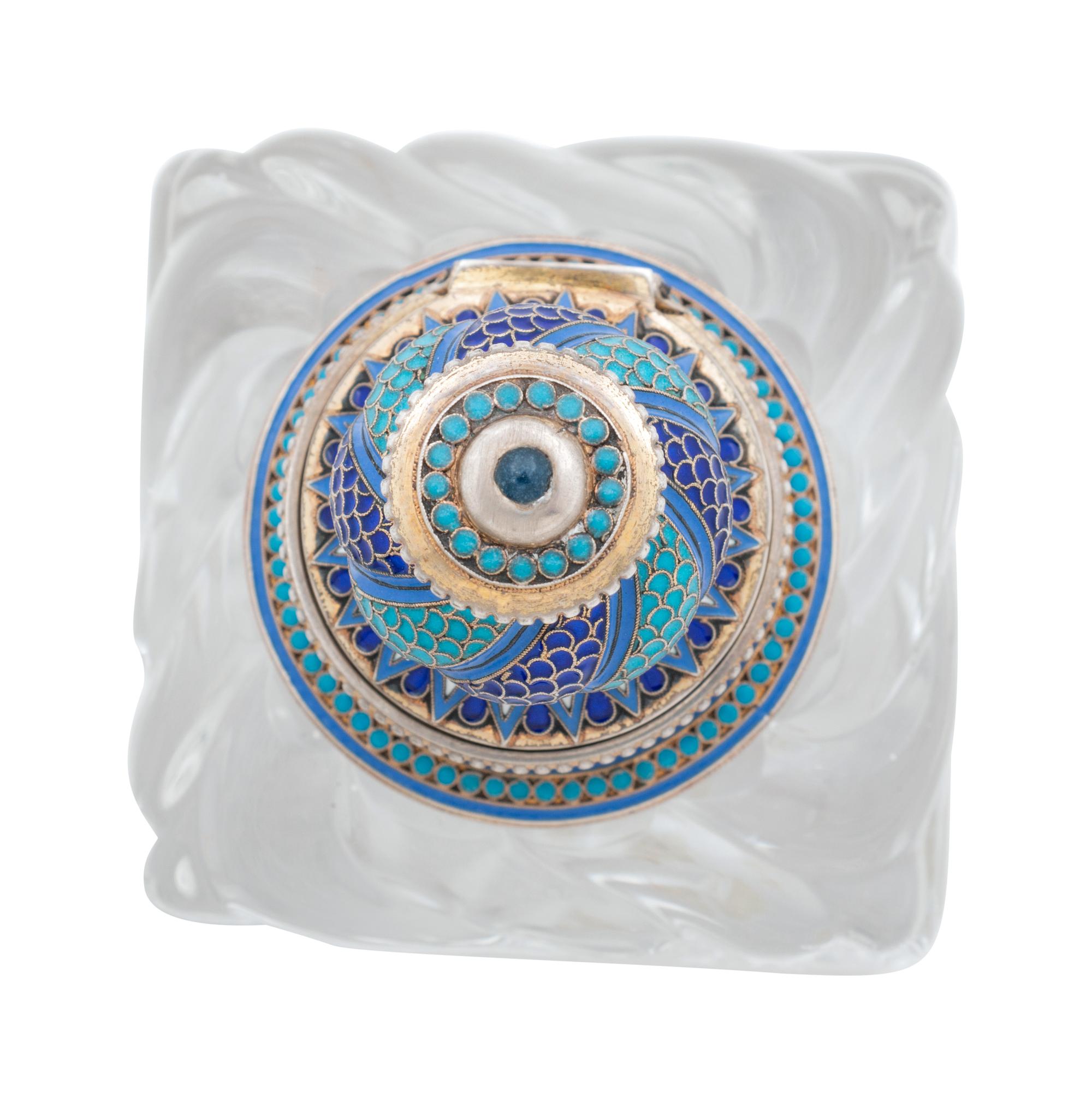A Russian Silver and Enameled Cut Glass Inkwell