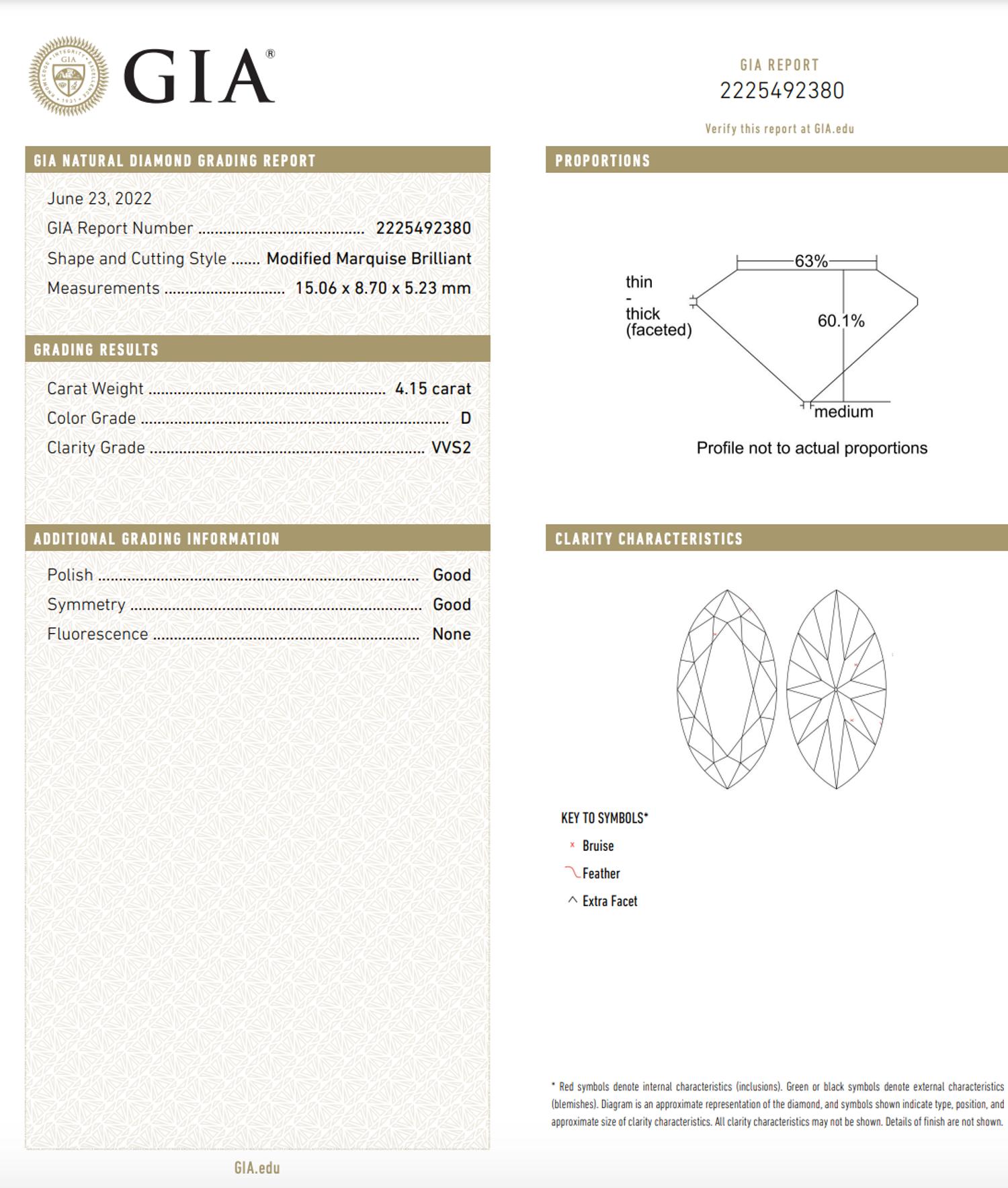 4.15 CARAT MODIFIED MARQUISE BRILLIANT CUT DIAMOND