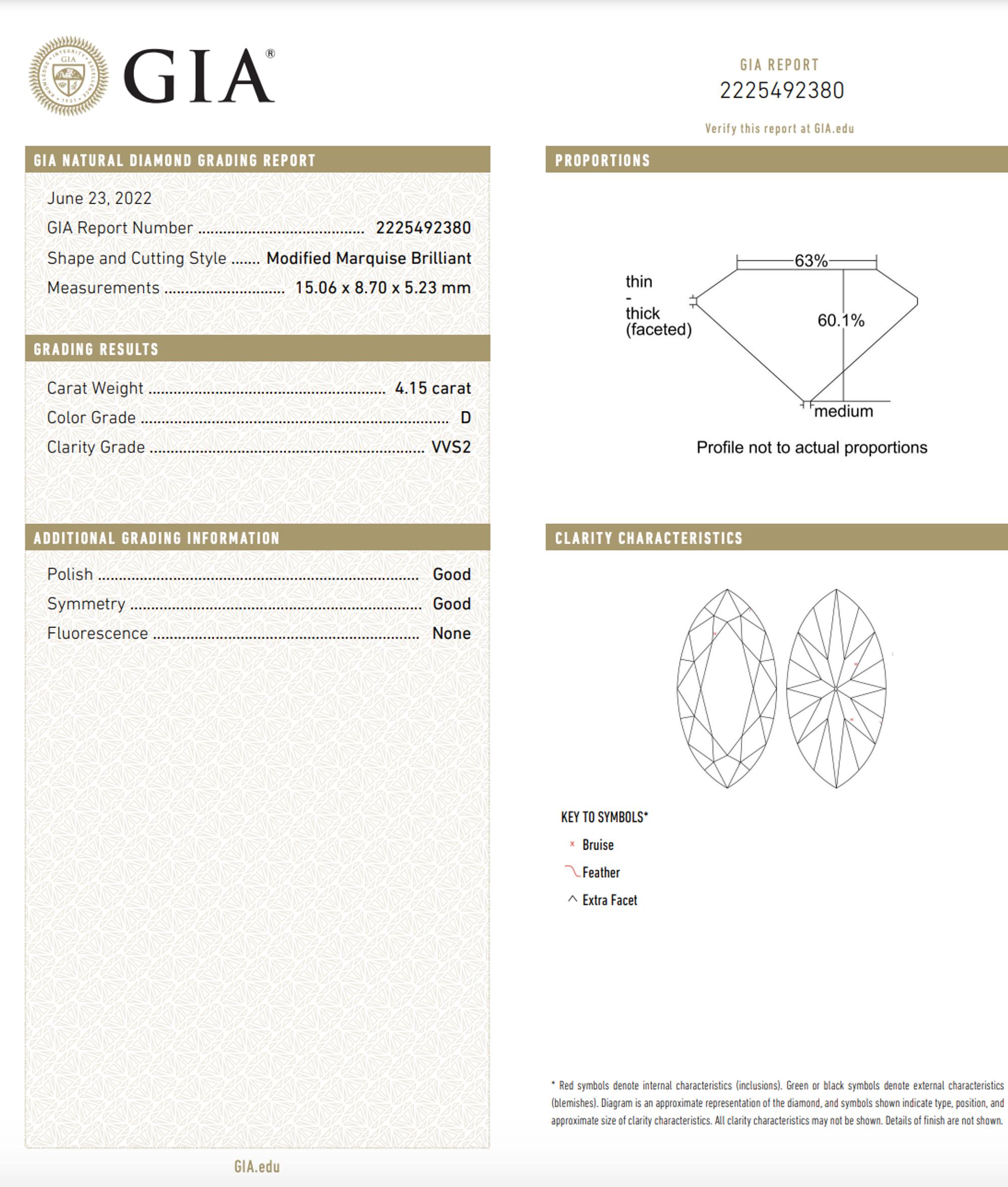 4.15 CARAT MODIFIED MARQUISE BRILLIANT CUT DIAMOND