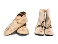 Santee Sioux and Shoshone Quilled Hide Moccasins
