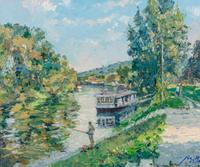 River with Boat and Fisherman