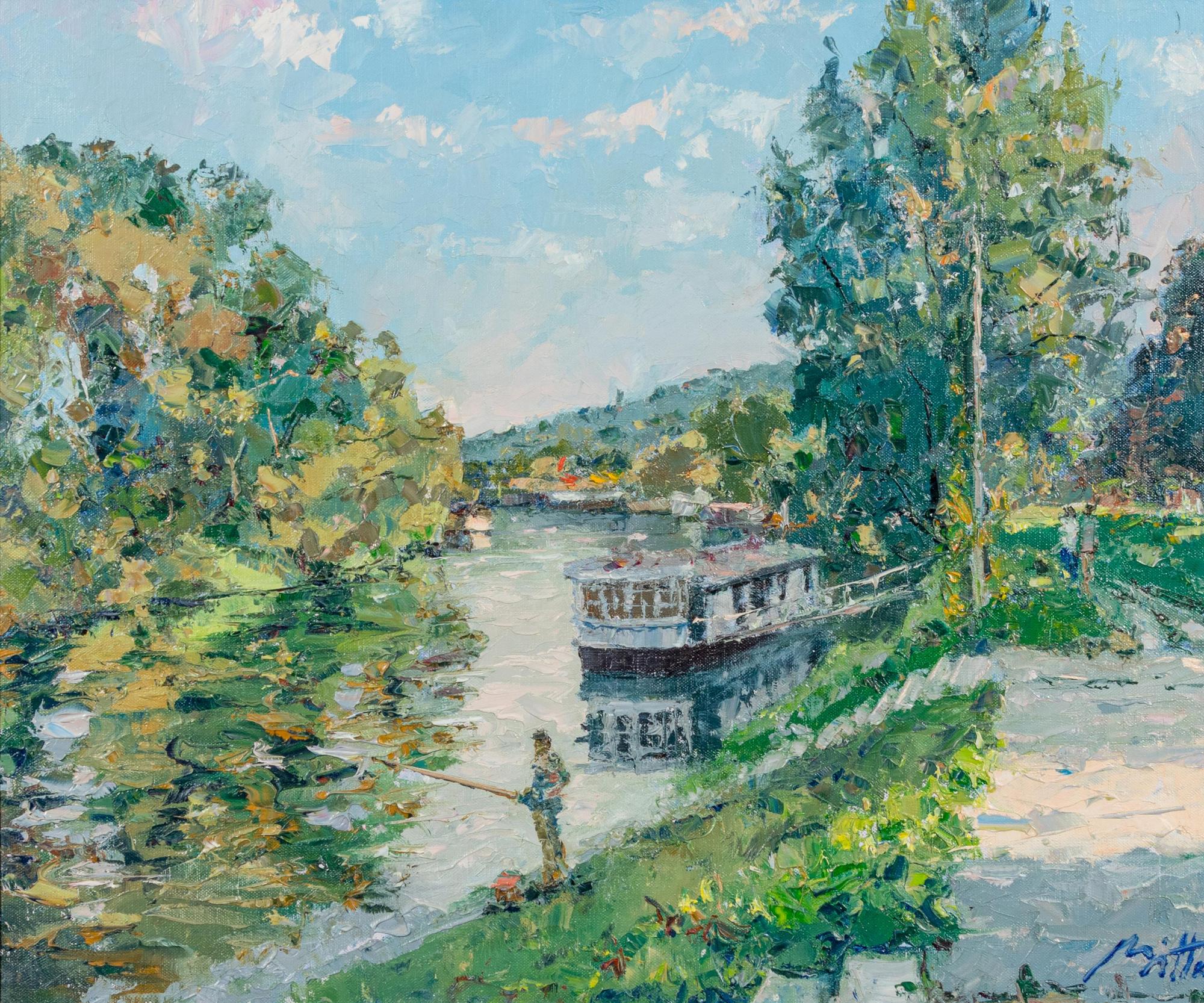 River with Boat and Fisherman