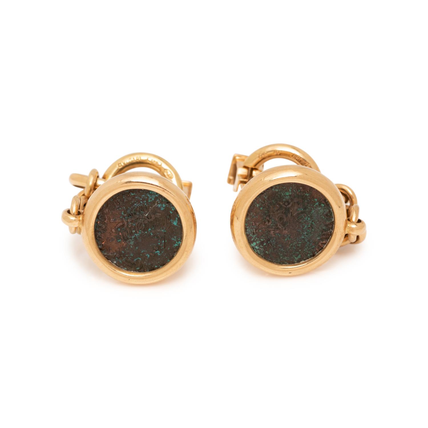 BVLGARI, YELLOW GOLD AND ROMAN COIN 'MONETE' CUFFLINKS