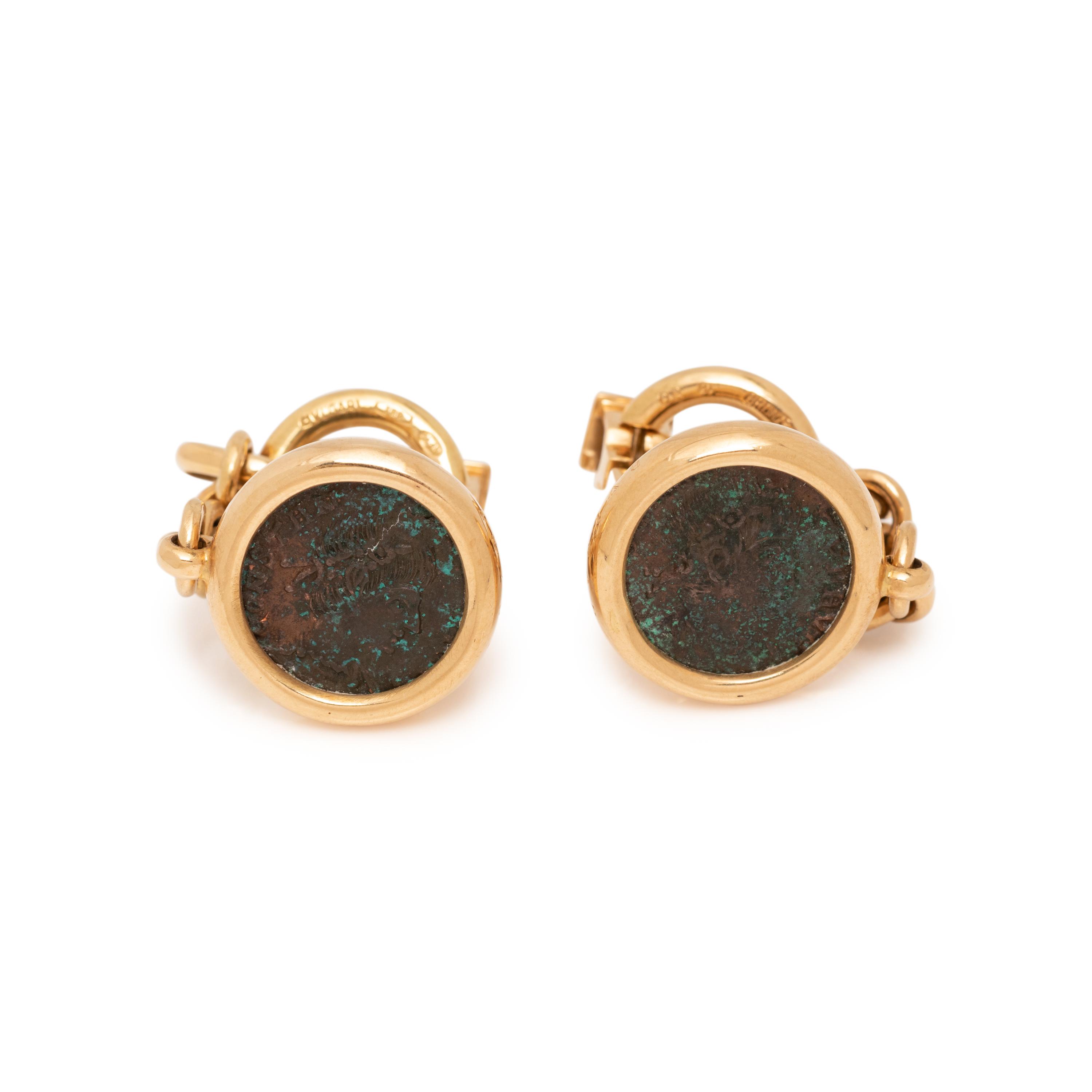 BVLGARI, YELLOW GOLD AND ROMAN COIN 'MONETE' CUFFLINKS