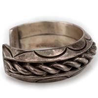 Heavy Stamped Sterling Silver and Twisted Wire Cuff Bracelet