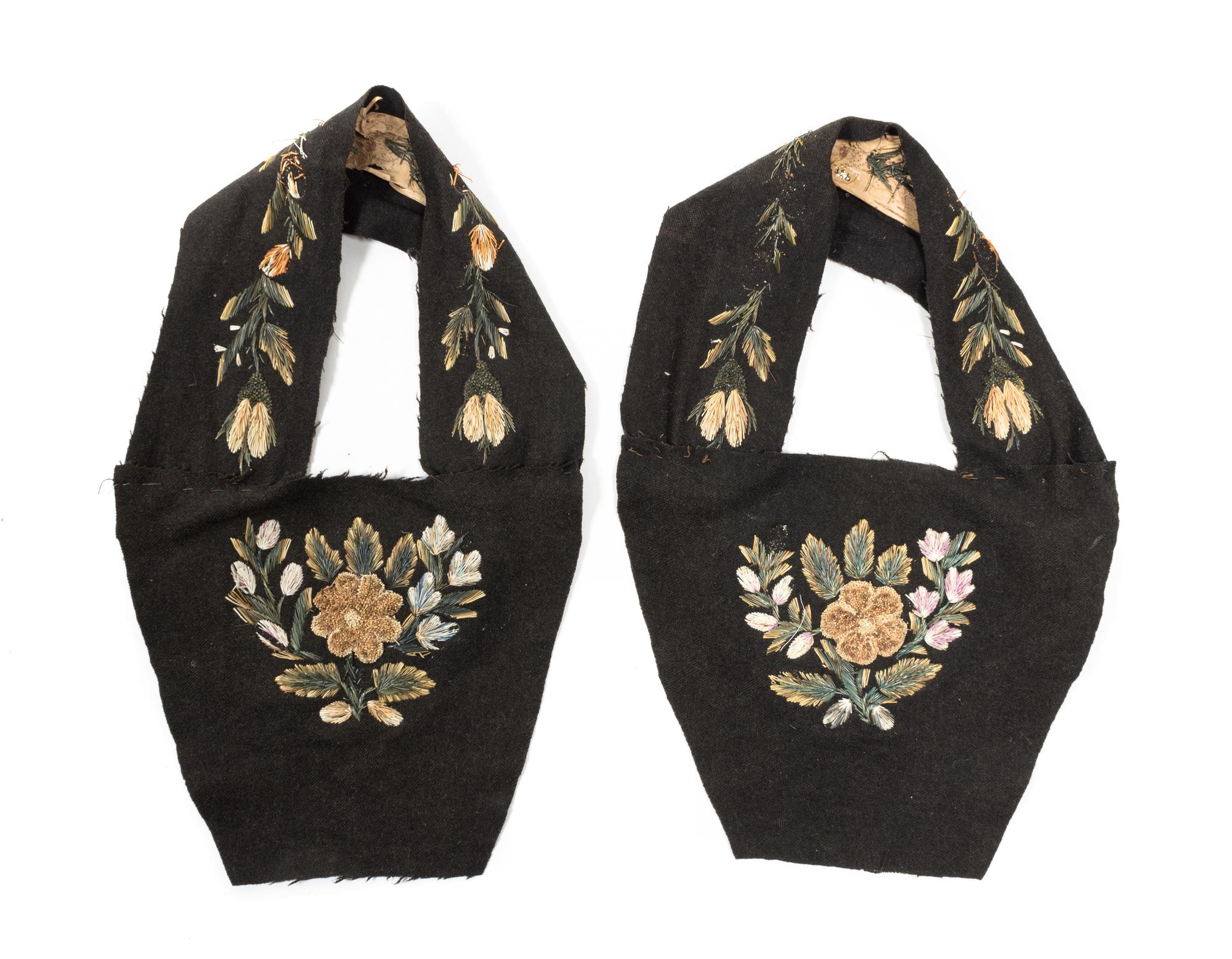 A Pair of Moose Hair and Birch Bark Mimac Moccasin Tops Length 11 1/4 x 6 3/4 inches. — CIRCA 1880