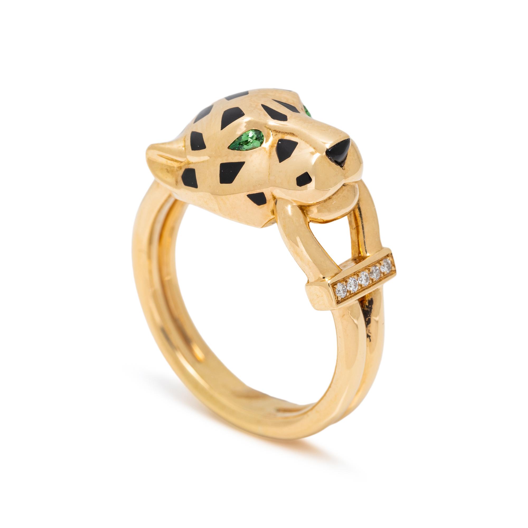 CARTIER, YELLOW GOLD, DIAMOND AND TSAVORITE GARNET 'PANTHÈRE DE CARTIER' RING