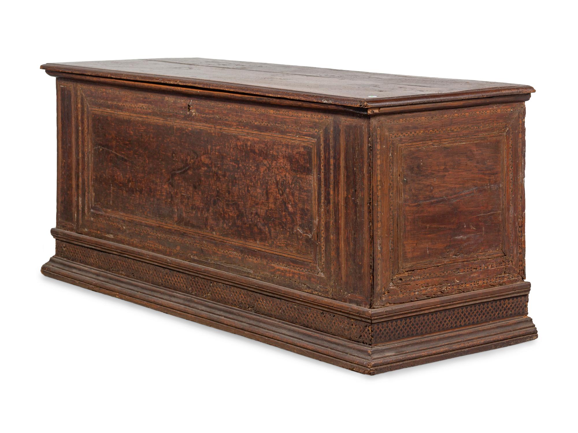 A Large Continental Parquetry Decorated Walnut Coffer