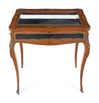 A Louis XV Style Gilt Metal Mounted Marquetry Vitrine Table