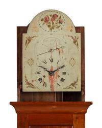 A Federal Fret Carved Pine Tall Case Clock