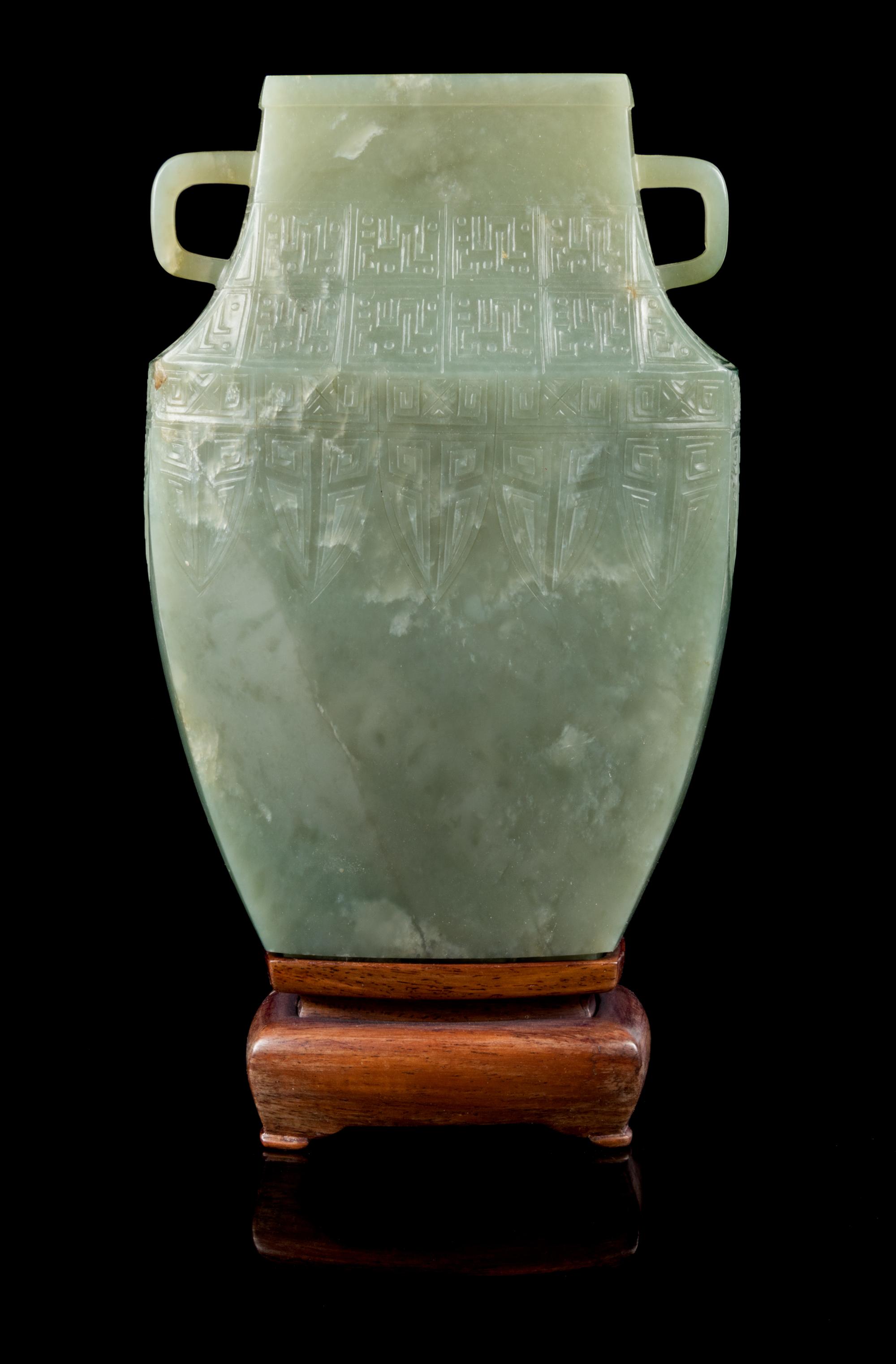 A Celadon Jade Vase Vase height 7 1/4 inches. — 18TH/19TH CENTURY
