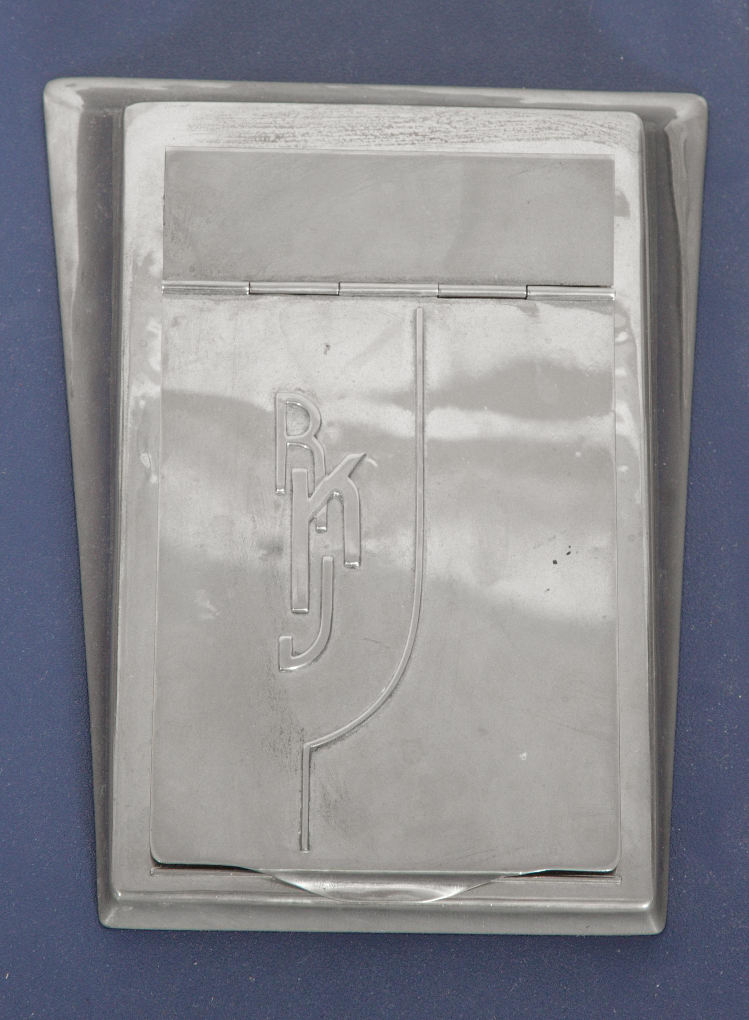 A Dirk Van Erp Nickel-Plated Bronze Three-Piece Desk Set