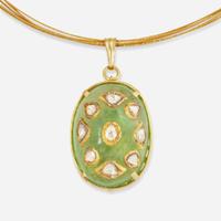 An 18K Yellow Gold, Emerald, and Polki Diamond Necklace
