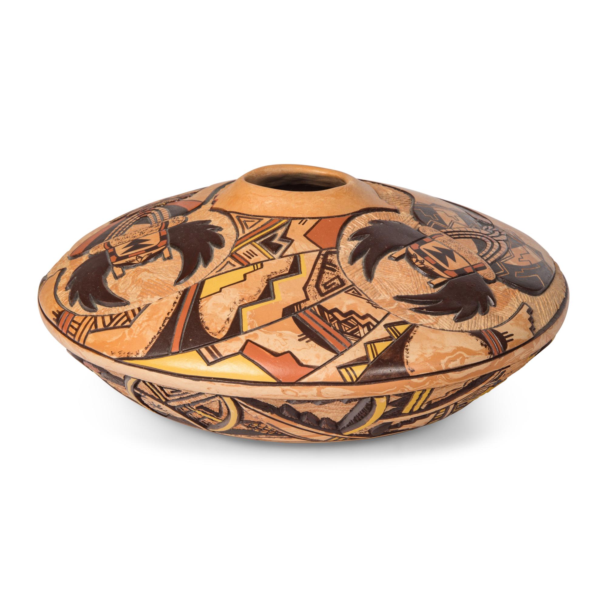 Delmar Polacca Nampeyo (Hopi-Tewa, b. 1959) — Carved Polychrome Pottery Jar, 1999