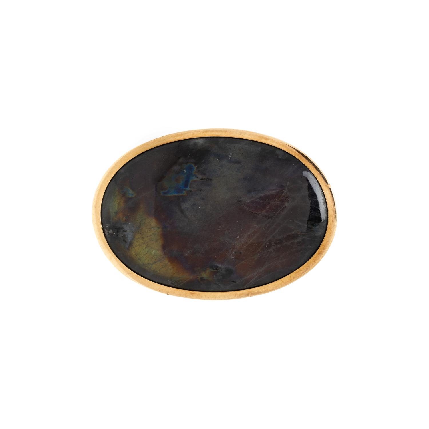 KAUNIS KORU, YELLOW GOLD AND SPECTROLITE BROOCH